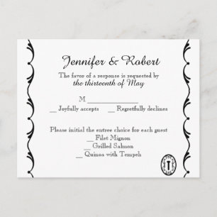 Zwart-wit RSVP-Briefkaart Uitnodiging Briefkaart