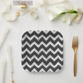 Zwart-wit Rustic Chevron patroon Papieren Bordje