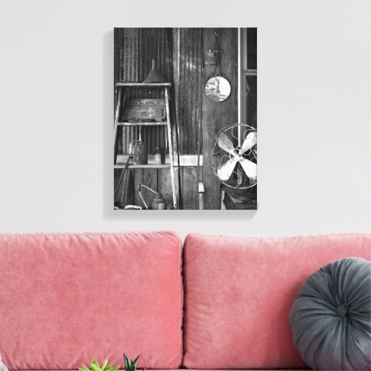 Zwart & Wit Rustieke Cabine Verroest Tin Muur 11x1 Canvas Afdruk (Insitu (Woonkamer))