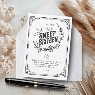 Zwart-Wit Rustieke Cowgirl Sweet Sixteen Bedankkaart