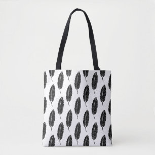 Zwart & Wit rustieke veren Linocut Draagtas