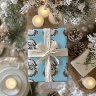 Zwart-wit Santa Baby Blauw Cadeaupapier