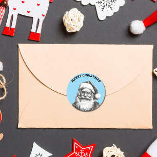 Zwart-wit Santa Baby Blauw Ronde Sticker