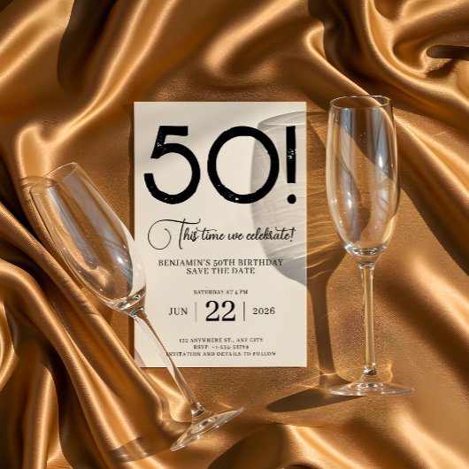 Zwart-wit Save The Date 50th Birthday Kaart