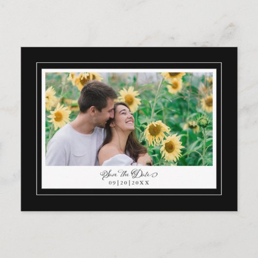 Zwart & Wit Save The Date Foto Elegante Trouwdag Aankondigingskaart (Voorkant)