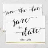 Zwart-Wit Save The Date Gouden Uitnodigingskaart (Voorkant / Achterkant)