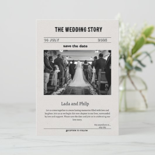 Zwart-wit Save the Date Invitation Feestdagenkaart (Staand voorkant)