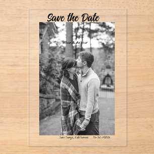 zwart wit save the date QR website naam foto toevo Acryl Uitnodigingen