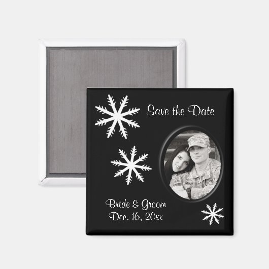 Zwart & Wit Save the Date Winter Bruiloft Magneet (Voorkant / Achterkant)