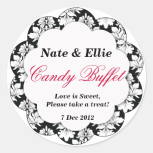 Zwart & Wit Scallop Damask Snoep Buffet Sticker