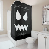 Zwart Wit Scary Pumpkin Gezicht Halloween Quote Douchegordijn (In situ)