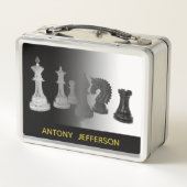 Zwart-wit Schaakstukken Gouden Naam (Achterkant)