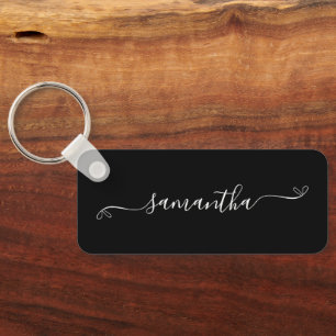 Zwart-wit Schattige Boog Handtekening Naam Lang Sleutelhanger