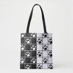 Zwart Wit Schattige Windowpane Paw Plaid Draagtas