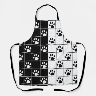 Zwart Wit Schattige Windowpane Paw Plaid Schort
