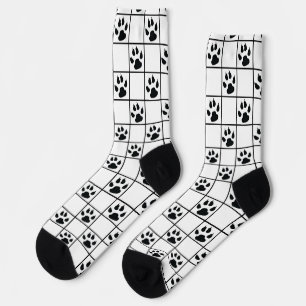 Zwart Wit Schattige Windowpane Paw Plaid Sokken