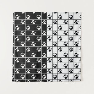 Zwart Wit Schattige Windowpane Paw Plaid Wandkleed