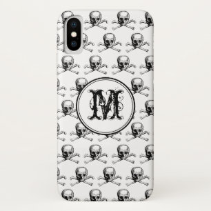 Zwart wit schedel Halloween Aangepast monogram iPhone X Hoesje