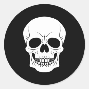 Zwart-Wit Schedelkop Simpel Halloween Ronde Sticker
