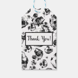 Zwart-wit schedels skelet schedel kunstpatroon cadeaulabel