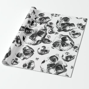 Zwart-wit schedels skelet schedel kunstpatroon cadeaupapier