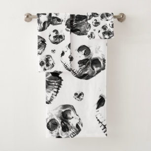 Zwart & Wit Schedels Skeleton Schedel Kunst Patroo Bad Handdoek
