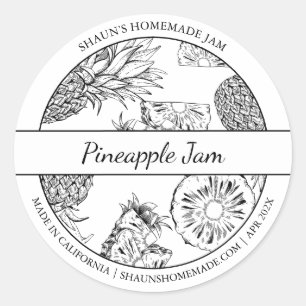 Zwart & Wit Schets Ananas Jam label