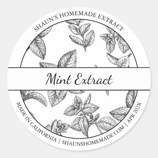 Zwart & Wit Schets Mint Extract label (Voorkant)