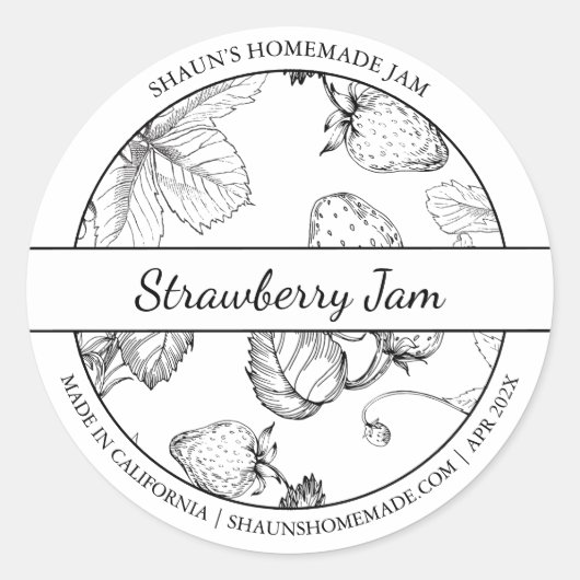 Zwart & Wit Schets Strawberry Jam label (Voorkant)