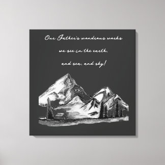 Zwart-wit schetsen bergscènes groenblijvend canvas afdruk