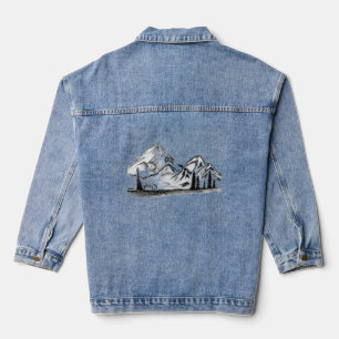 Zwart-wit schetsen op motto denim jacket