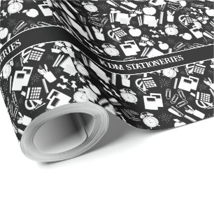 zwart-wit schoolbenodigdheden patroon cadeaupapier