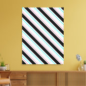 Zwart-wit schuine Regimental Stripe Lines Canvas Afdruk (Insitu (Woonkamer))