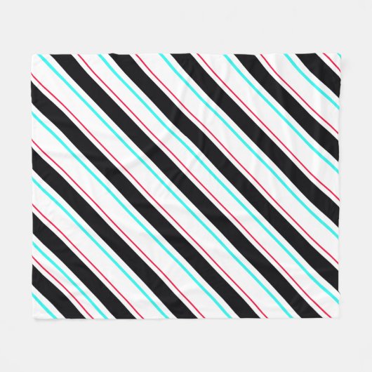 Zwart-wit schuine Regimental Stripe Lines Fleece Deken (Voorkant (Horizontaal))