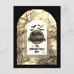 Zwart-wit Scoopy Typografie Happy Halloween Feestdagenkaart
