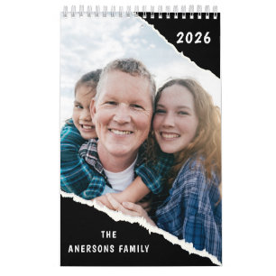 Zwart & Wit Scrapboek Aangepaste Familie Foto 2026 Kalender