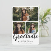 Zwart & Wit Script 4 Foto's Afstudeerfeest Kaart (Staand voorkant)