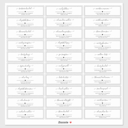 Zwart-wit Script Bruiloft Gast Adres Sticker (Vel)