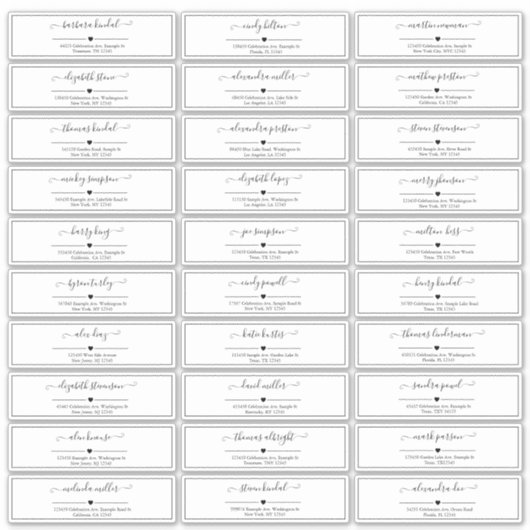 Zwart-wit Script Bruiloft Gast Adres Sticker (Voorkant)