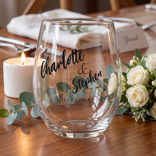 Zwart wit script bruiloft op maat wijnglas zonder voet