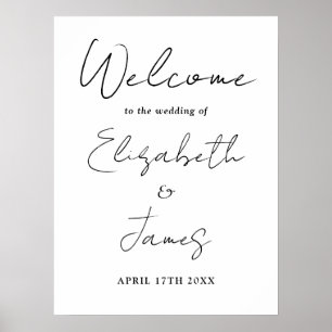 Zwart-wit script bruiloft welkom teken poster