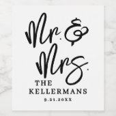 Zwart Wit Script Bruiloft Wijn Etiket (Enkel label)