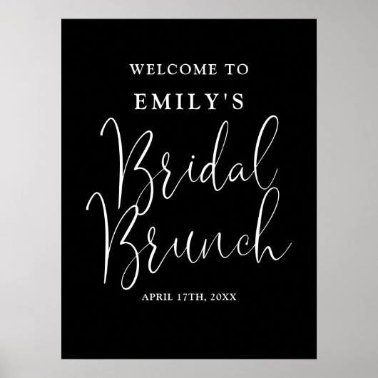 Zwart-wit script bruiloftsbrunch welkomstbord poster (Voorkant)