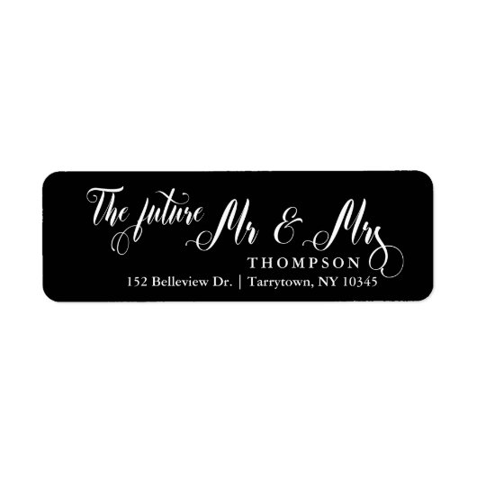 Zwart-wit script De toekomst Mr en Mrs Etiket (Voorkant)