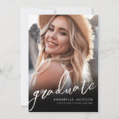 Zwart Wit Script Eenvoudige Foto Afstuderen Kaart (Voorkant)