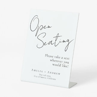 Zwart Wit Script Elegant Bruiloft Open Zitplaatsen Reclamebord Met Voetstuk
