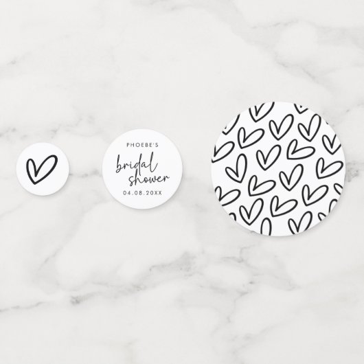 Zwart-wit script en harten Vrijgezellenfeest Confetti (Voorkanten)