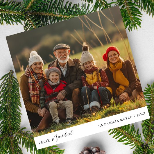 Zwart Wit Script Feliz Navidad Kerstfoto Feestdagenkaart