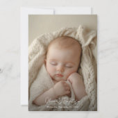 Zwart-wit script genderneutraal fotodoopsel kaart (Achterkant)