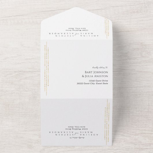 Zwart & Wit Script Hedendaagse Monogram bruiloft All In One Uitnodiging (Buitenkant)